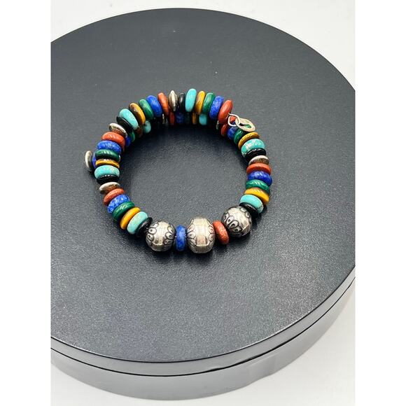 Carolyn Pollack Sterling Turquoise Onyx Malachite Jasper Lapis Coil Bracelet - Picture 2 of 6